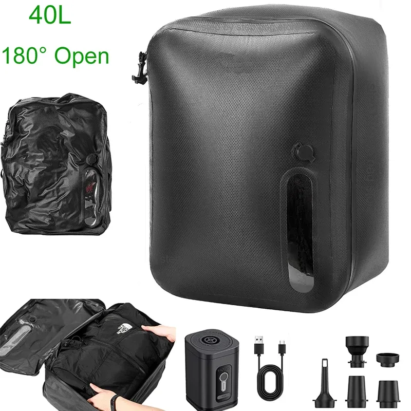 organisateur voyage nylon noir ouverture 180 degres sac compression imperméable pochette rangement grande capacite transport
