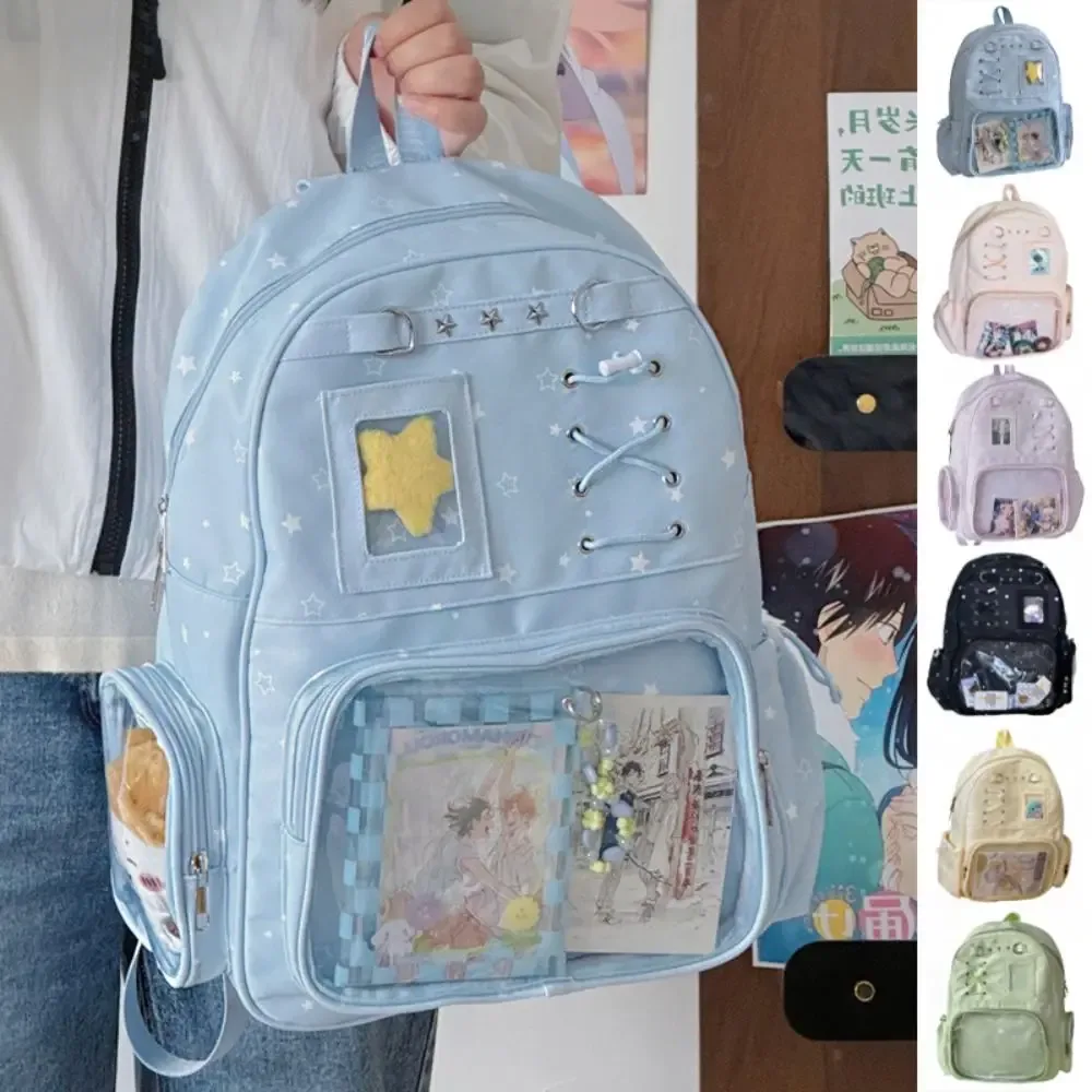 sac à dos transparent à imprimé étoiles, style lolita, itabag transparent, imprimé, avec plusieurs poches, pour usage quotidien.