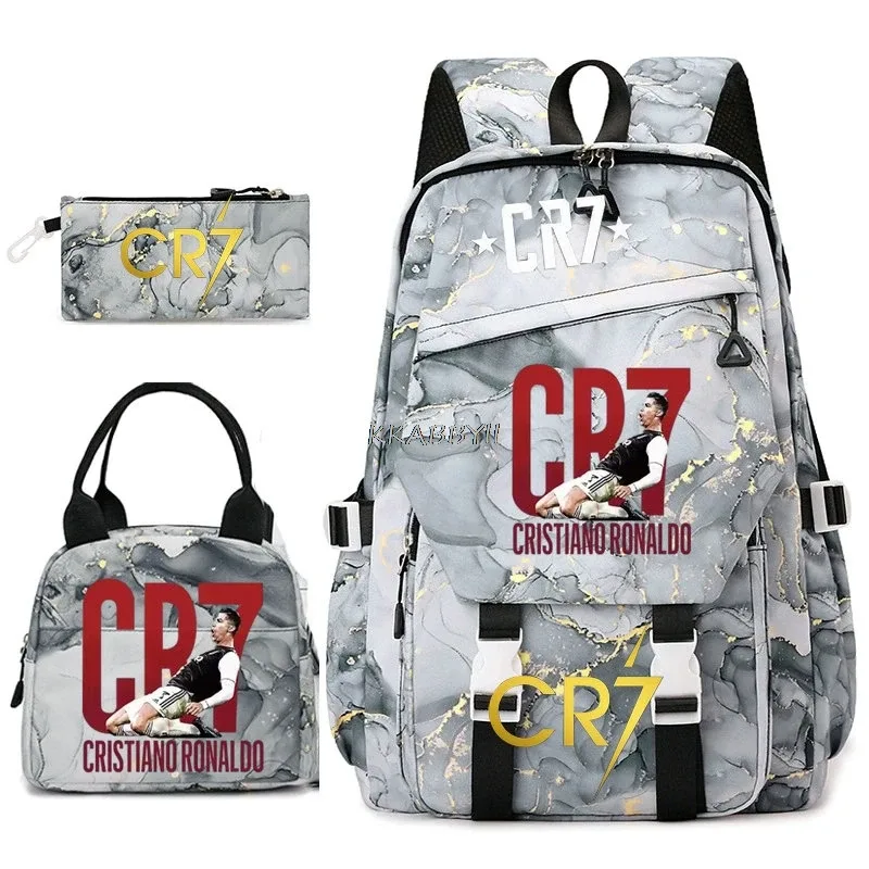 ensemble de sacs à dos pour étudiants avec imprimé cr7, sac à lunch et trousse à crayons, sac à dos de voyage pour adolescentes