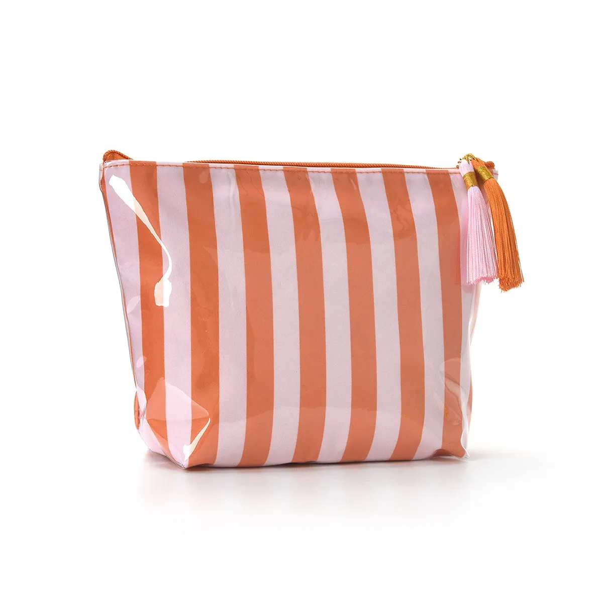grande trousse de maquillage mignonne à grande capacité avec fermeture éclair - grande trousse de toilette de voyage rayée pour femmes, sac de rangement pour cosmétiques et articles de toilette