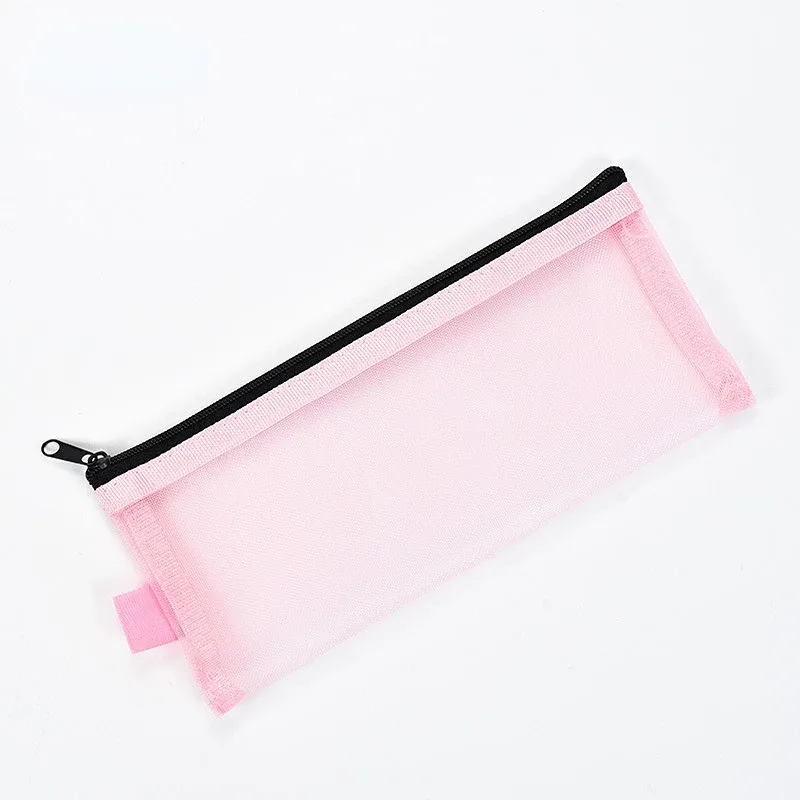 trousse toilette nylon transparente noire bleu clair rose pâle gris clair maille décontracté cosmétique maquillage voyage