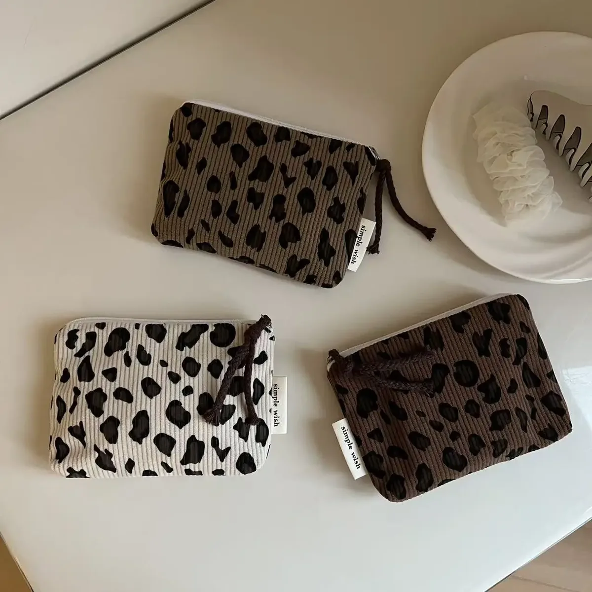 Portefeuille rétro imprimé léopard pour femmes, Mini pochette, porte-monnaie, sac de rangement, sac pour serviettes hygiéniques
