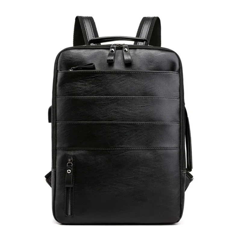 sacs à dos d'affaires pour hommes étanche en cuir pu pochette d'ordinateur grande capacité usb charge sac à dos mâle mode voyage sac à dos sac