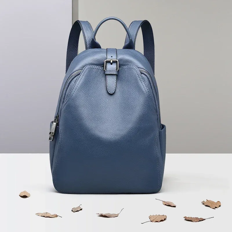 classique bleu gris peau de vache 100% cuir véritable femmes sac à dos vintage sacs de voyage cahier cartable pour filles sac à dos quotidien