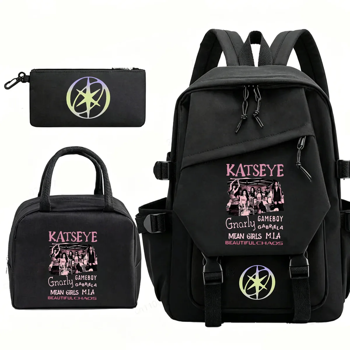 sac à dos kpop group katseye, grande capacité, cartable pour étudiants, hommes et femmes, sac à dos pour ordinateur, sacs à déjeuner, trousse à crayons, ensemble de 3 pièces