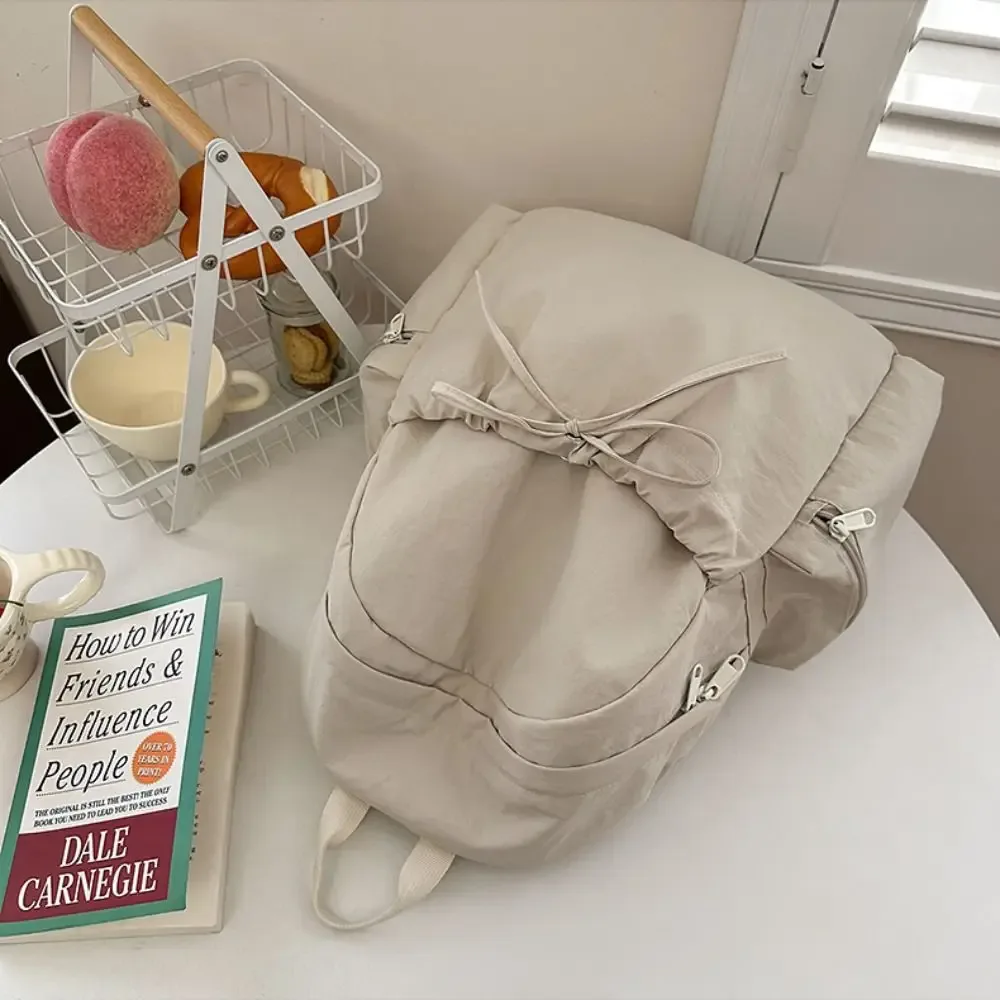 sac à dos mignon avec nœud, couleur unie, cordon de serrage, grande capacité, léger, pour étudiants, école, voyage