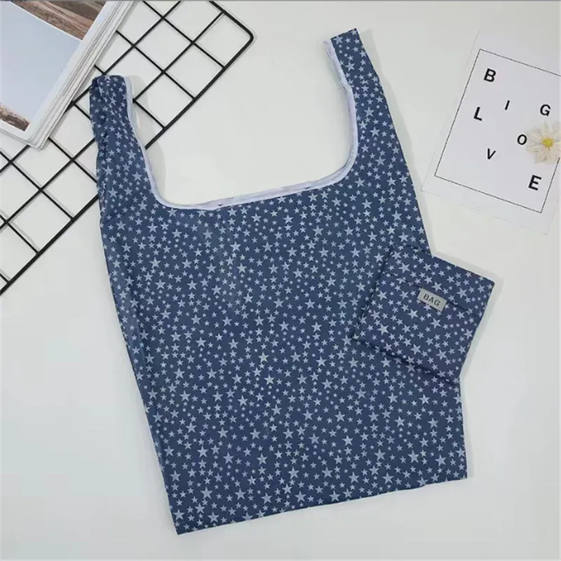sac de shopping vert pliable imprimé à la mode, fourre-tout, pochette pliante, sacs à main pratiques, sacs de rangement de grande capacité