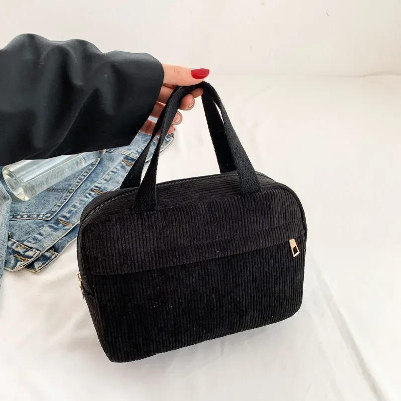 sac de maquillage personnalisé en velours côtelé brodé, sac de rangement de voyage portable multifonctionnel avec nom personnalisé, sac à main de loisirs