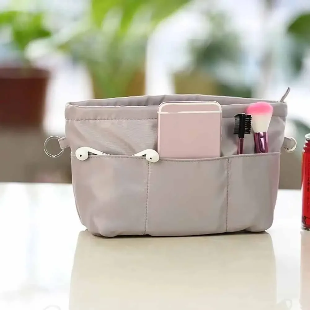 organisateur de cosmétiques vintage, sacs de rangement, sac à main multifonctionnel multi-poches avec fermeture éclair, sac intérieur de couleur unie pour femmes