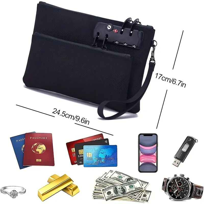 sac d'argent à verrouillage sécurisé avec fermeture à glissière, organisateur double couche pour passeports, espèces, affaires, sac bancaire à verrouillage de voyage