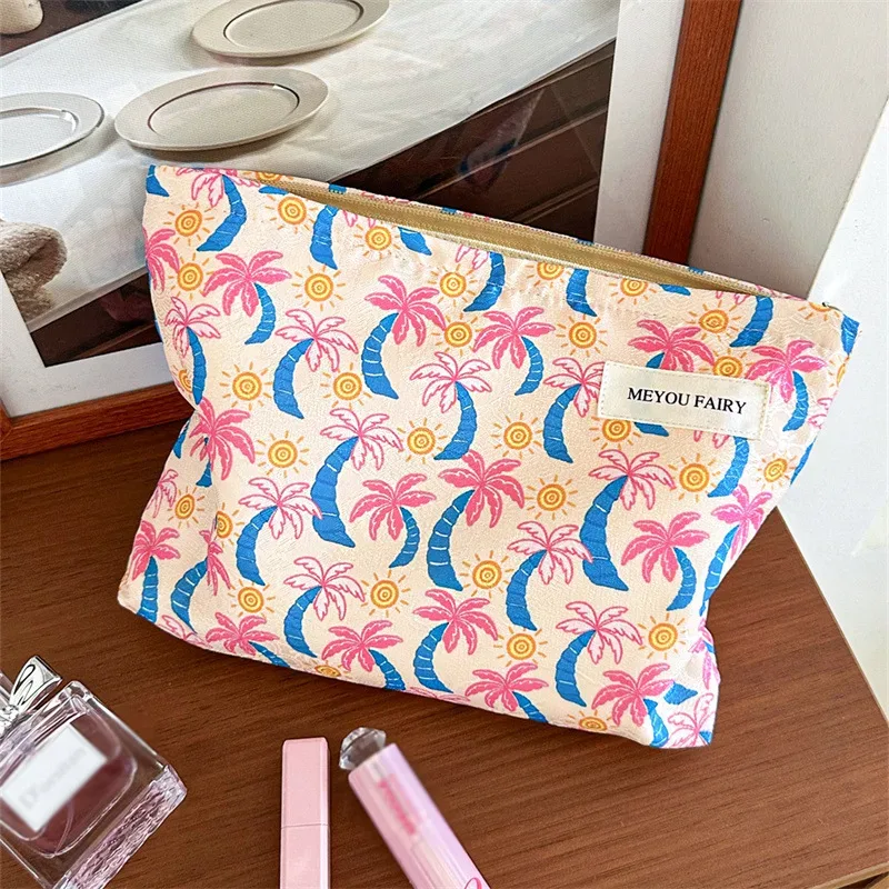 trousse de toilette portable à motif palmier tropical, sac de voyage pour maquillage et articles divers, organisateur à main pour vacances