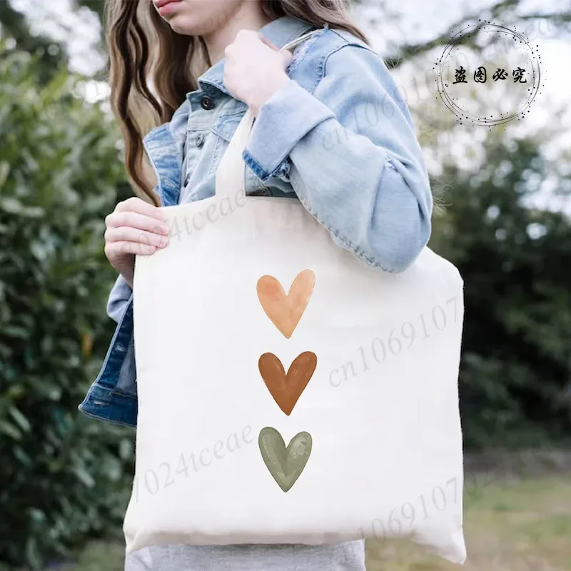 sac de shopping pour femmes minimaliste aquarelle coeur imprimé graphique sacs à bandoulière étudiants filles fourre-tout décontractés femmes sacs à main hg01
