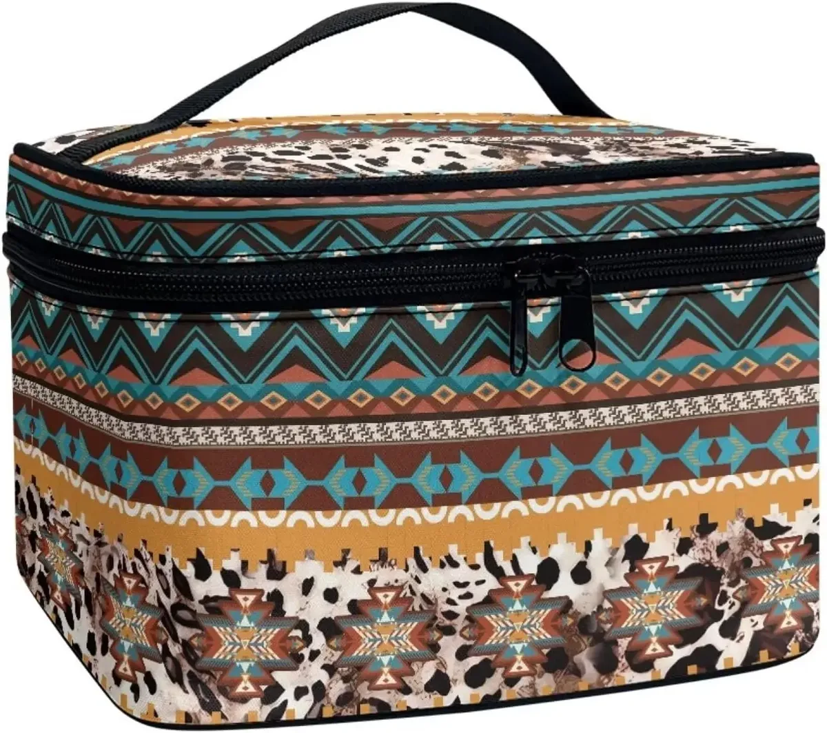 trousse polyester motif floral champignons poignée noire bleu jaune rouge vert voyage maquillage cosmétiques