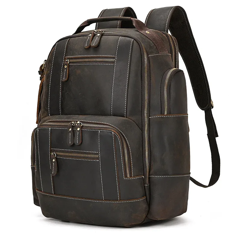 sac à dos de voyage en cuir véritable pour hommes, sac à dos de grande capacité, sacs à dos pour ordinateur portable masculin, mode de luxe, 15.6