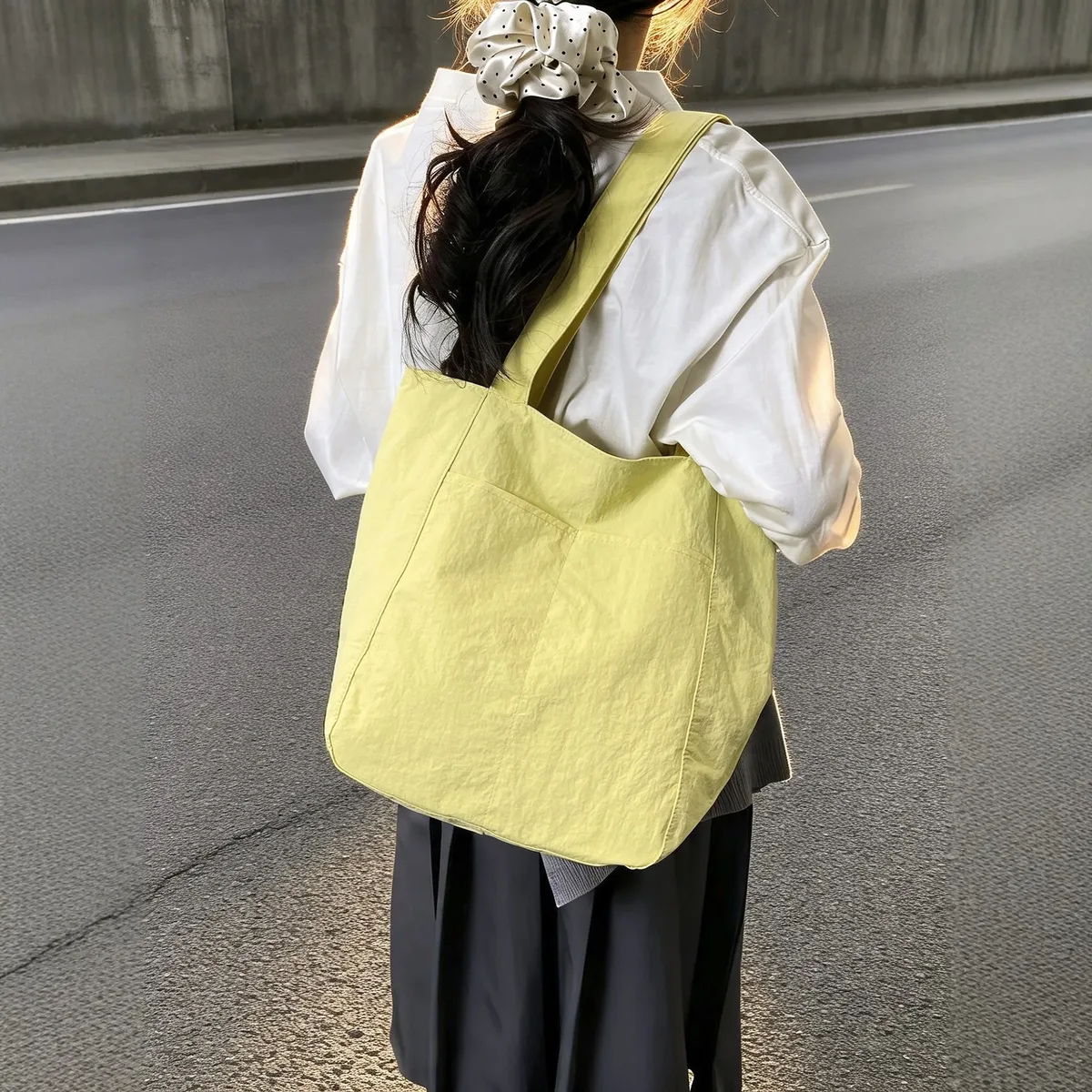 sac fourre-tout en coton lavé avec logo personnalisé, grand sac à bandoulière en toile souple, réutilisable, pour le shopping, les sorties quotidiennes, l'école et les voyages