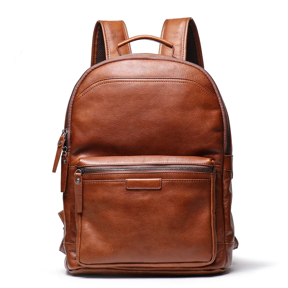 sac à dos en cuir véritable fait main de haute qualité pour homme, sac d'école, sac à dos pour ordinateur portable imperméable de luxe, sac de voyage, sac à dos vintage