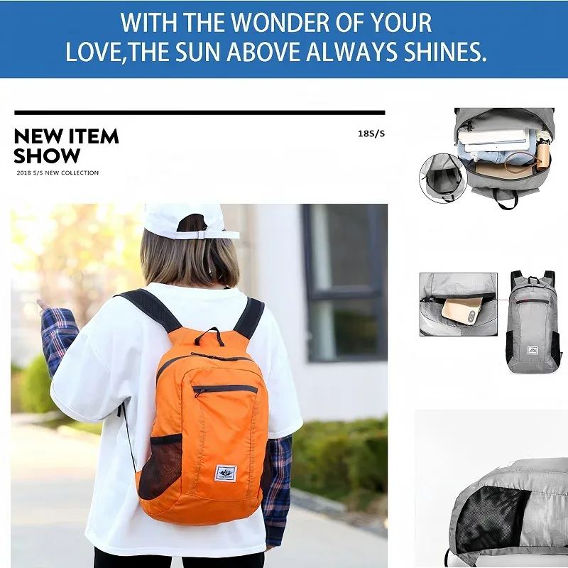 sac de randonnée en plein air 20l, sac à dos portable léger, pliable, étanche, ultraléger, pour voyage, randonnée, sac de jour
