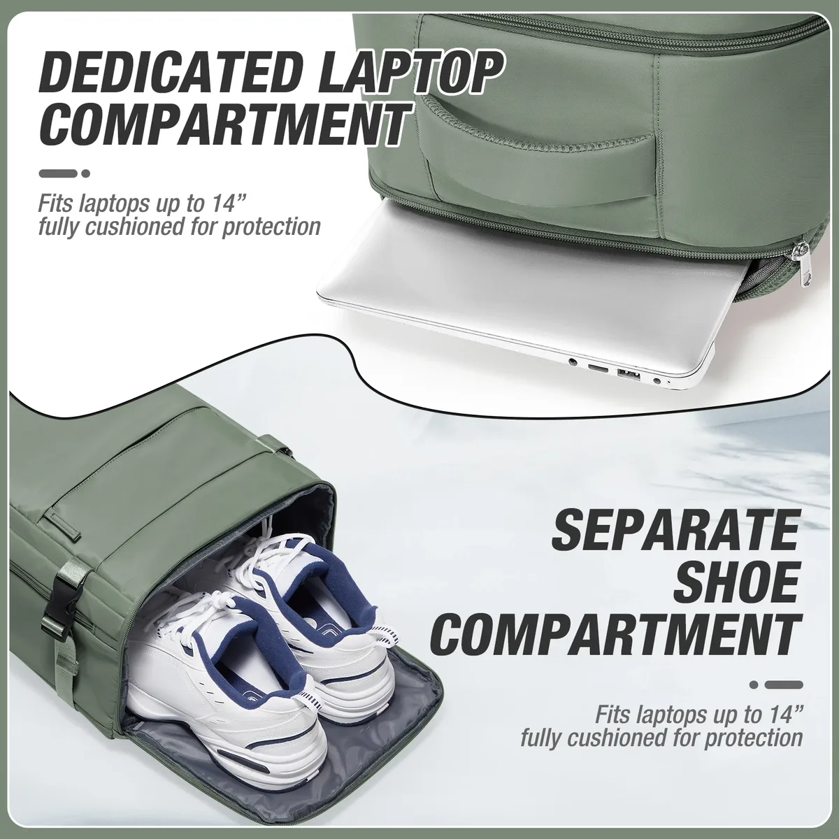 sac dos nylon unisexe vert olive poche limon compartiment ordinateur portable ceinture air voyage décontracté