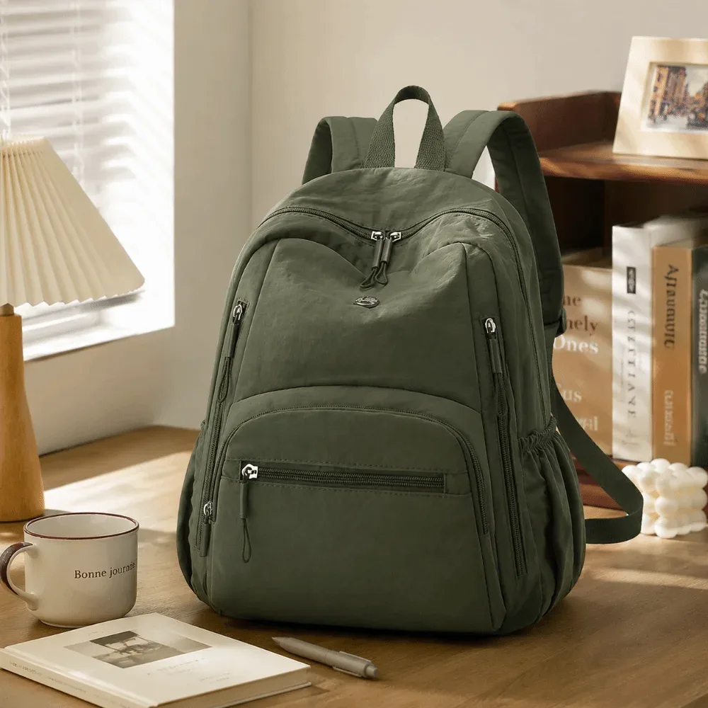 sac à dos scolaire en nylon grande capacité, imperméable, durable, léger, couleur unie, pour ordinateur portable, randonnée
