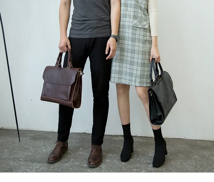 porte-documents d'affaires décontracté pour hommes et femmes, sac à main en cuir pu pour ordinateur portable de 13.3 pouces, sacoche à bandoulière avec cheval fou