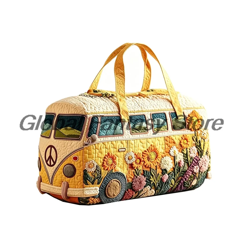 sac de voyage matelassé hippie van 2026 avec imprimé signe de la paix, sac fourre-tout pour voyages en voiture, sac à main pour femmes et hommes, sac de week-end pour activités de plein air