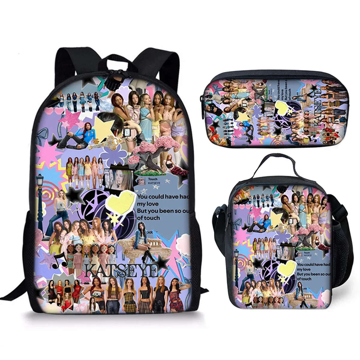 sac à dos d'école kpop katseye 3d imprimé, 3 pièces/ensemble, avec sac à déjeuner et trousse à crayons – nouveauté amusante et populaire de luxe