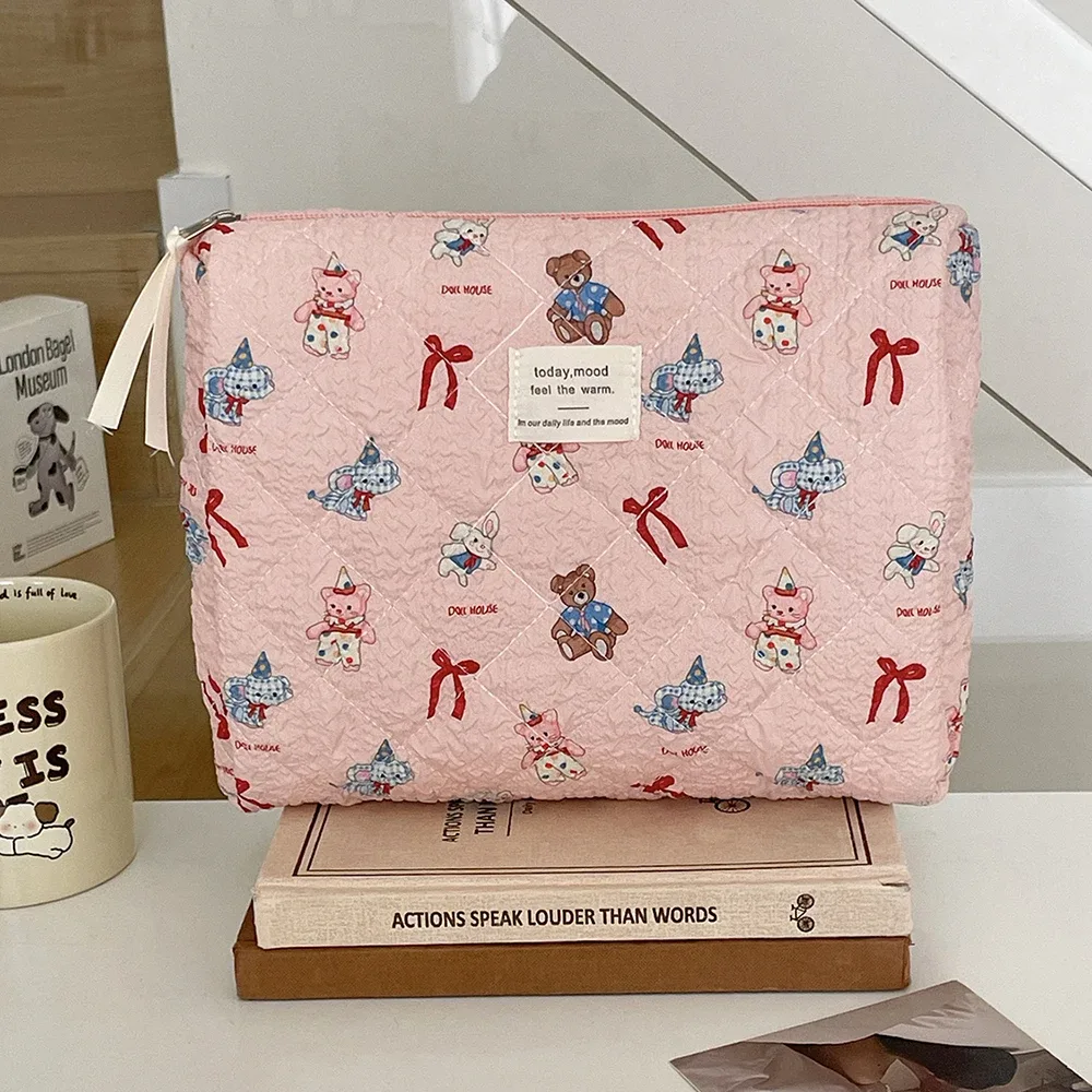 sac de maquillage rose mignon pour filles, fourre-tout portable, pochette cosmétique, sac à main de personnalité pour dames, sac de maquillage matelassé à fermeture éclair
