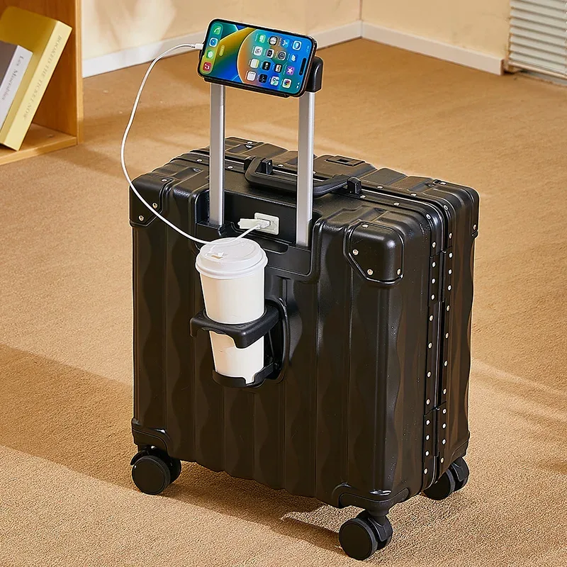 valise 18 "20" mot de passe boîtier de chariot valise cabine de voyage petit bagage avec porte-gobelet usb support pour téléphone valise bagage de voyage
