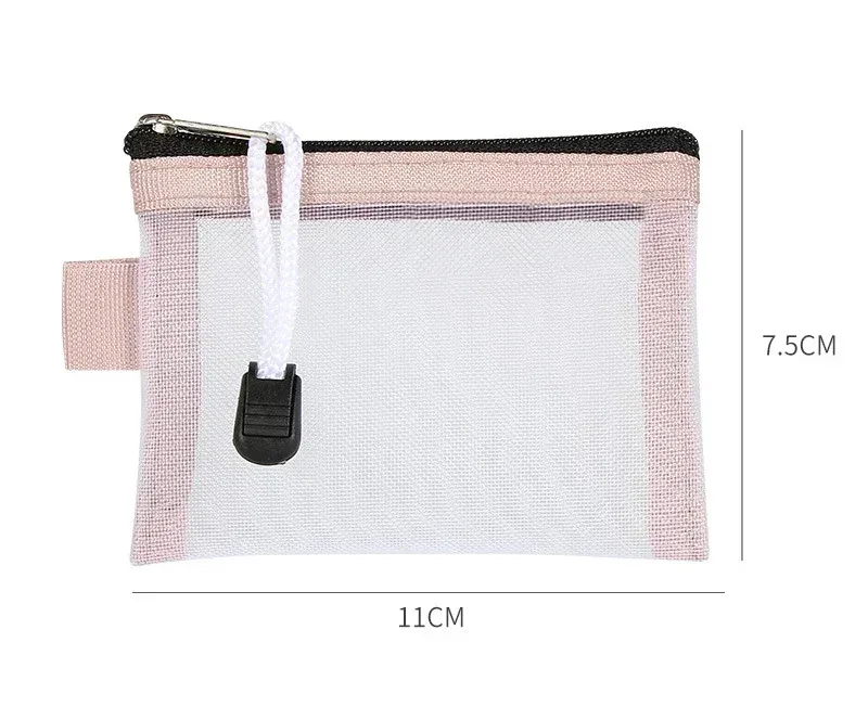 porte-monnaie en maille pour femmes, fermeture éclair transparente, sacs de rangement en poudres, porte-cartes pour filles, porte-clés, petits sacs à main