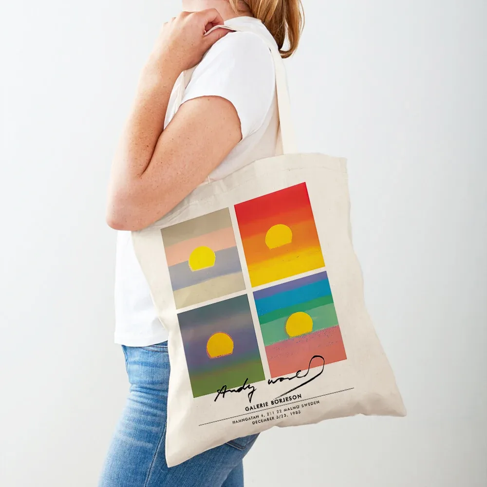 les deux côtés andy warhol vache banane coucher de soleil fleur pop femmes shopper sacs fourre-tout sac à main mode décontracté rétro dame sac à provisions