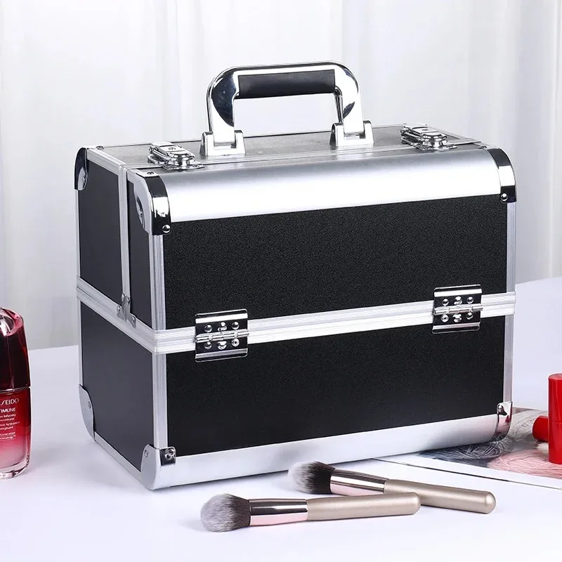 mallette de maquillage pro réglable, 4 plateaux coulissants, étui à cosmétiques, boîte de rangement, compartiments verrouillables