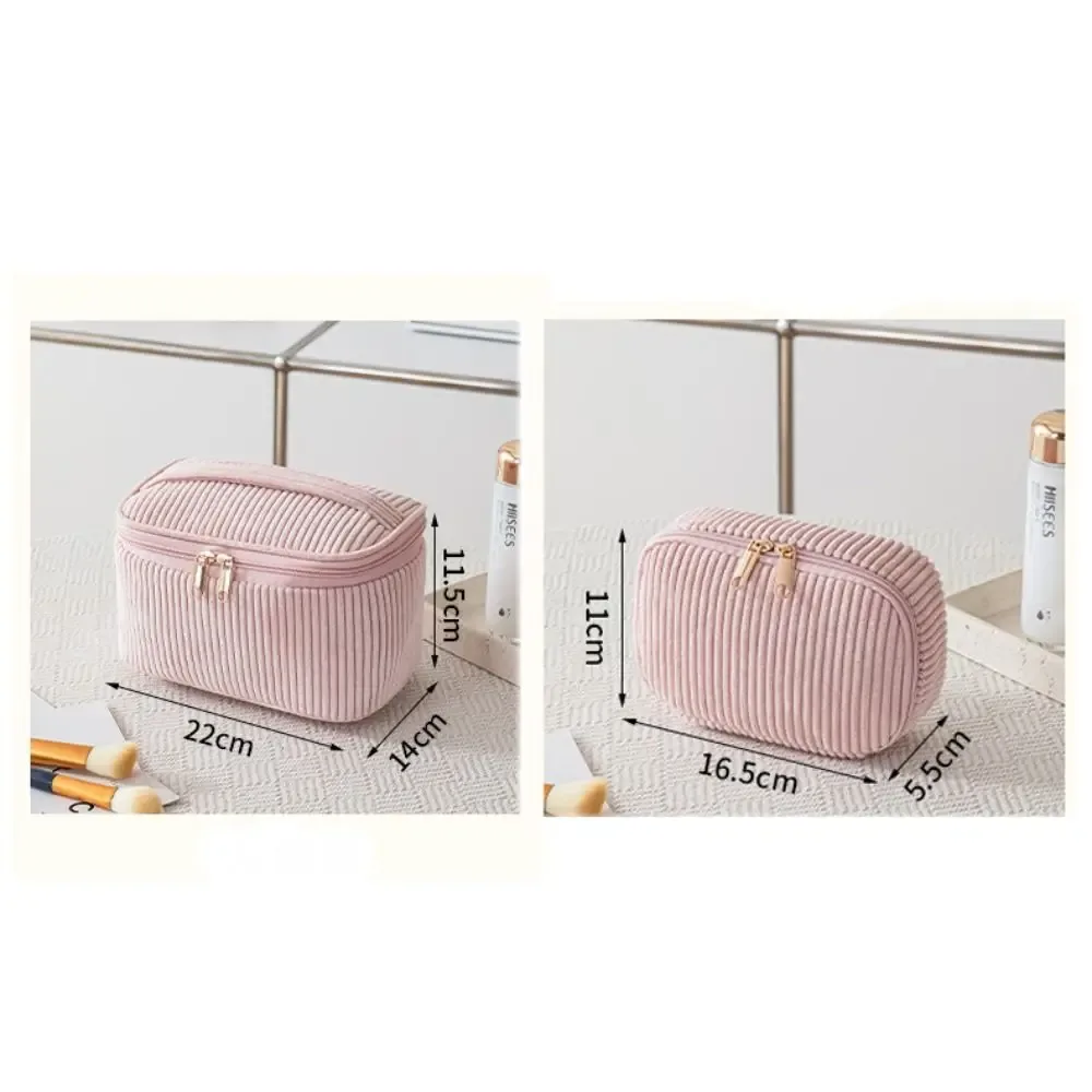 trousse de maquillage en velours côtelé tendance avec fermeture éclair, grande capacité, sac cosmétique de voyage portable, organisateur de rangement, trousse de toilette