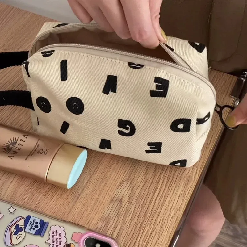 lettres imprimer femmes toile sacs à cosmétiques coton tissu maquillage sac pochette petit sac à main pochette voyage organisateur étui pour les filles