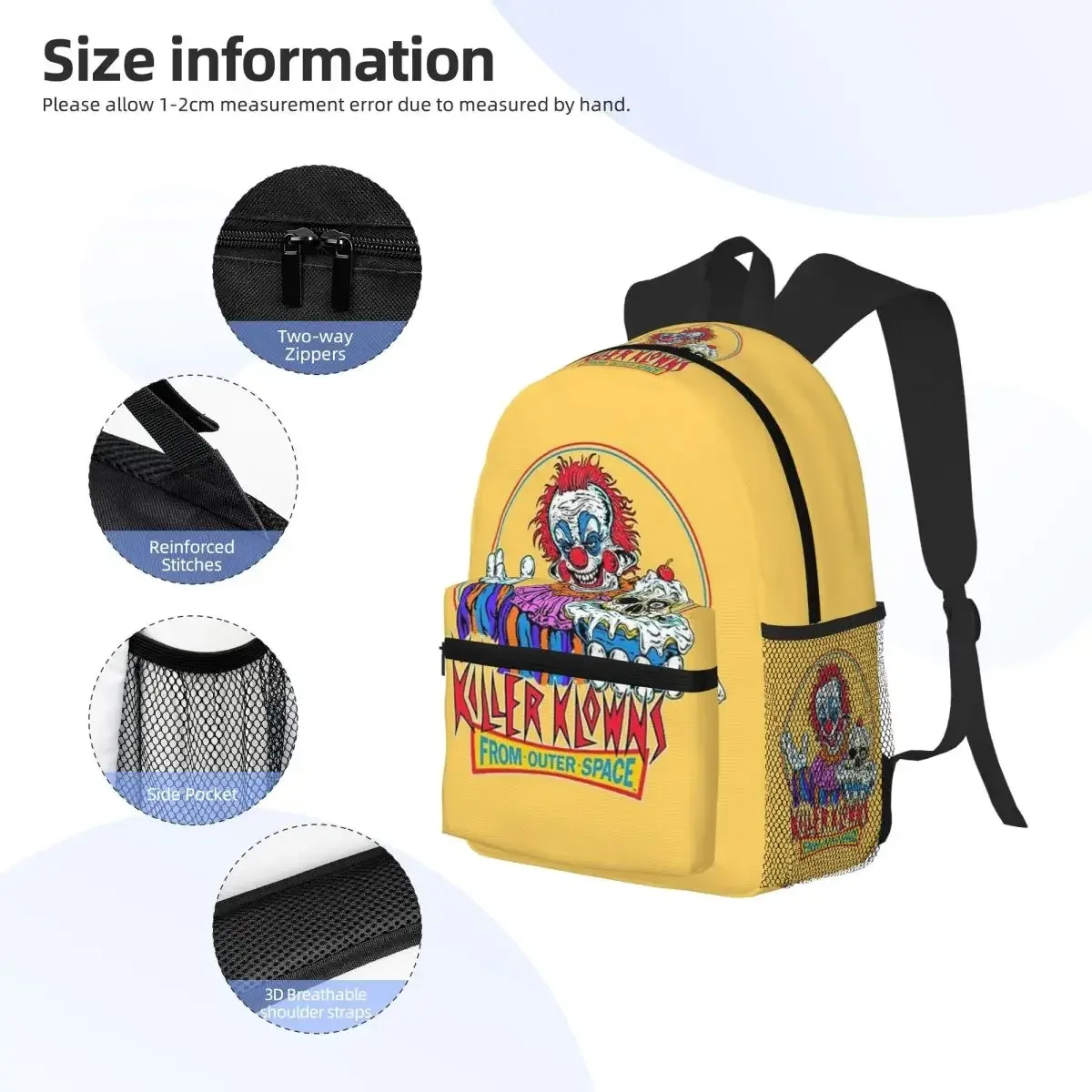 killer klowns from outer space sac à dos pour étudiants, sac d'école, sac à dos de randonnée, sac de voyage pour garçons et filles, sac à dos à la mode, sacs à bandoulière