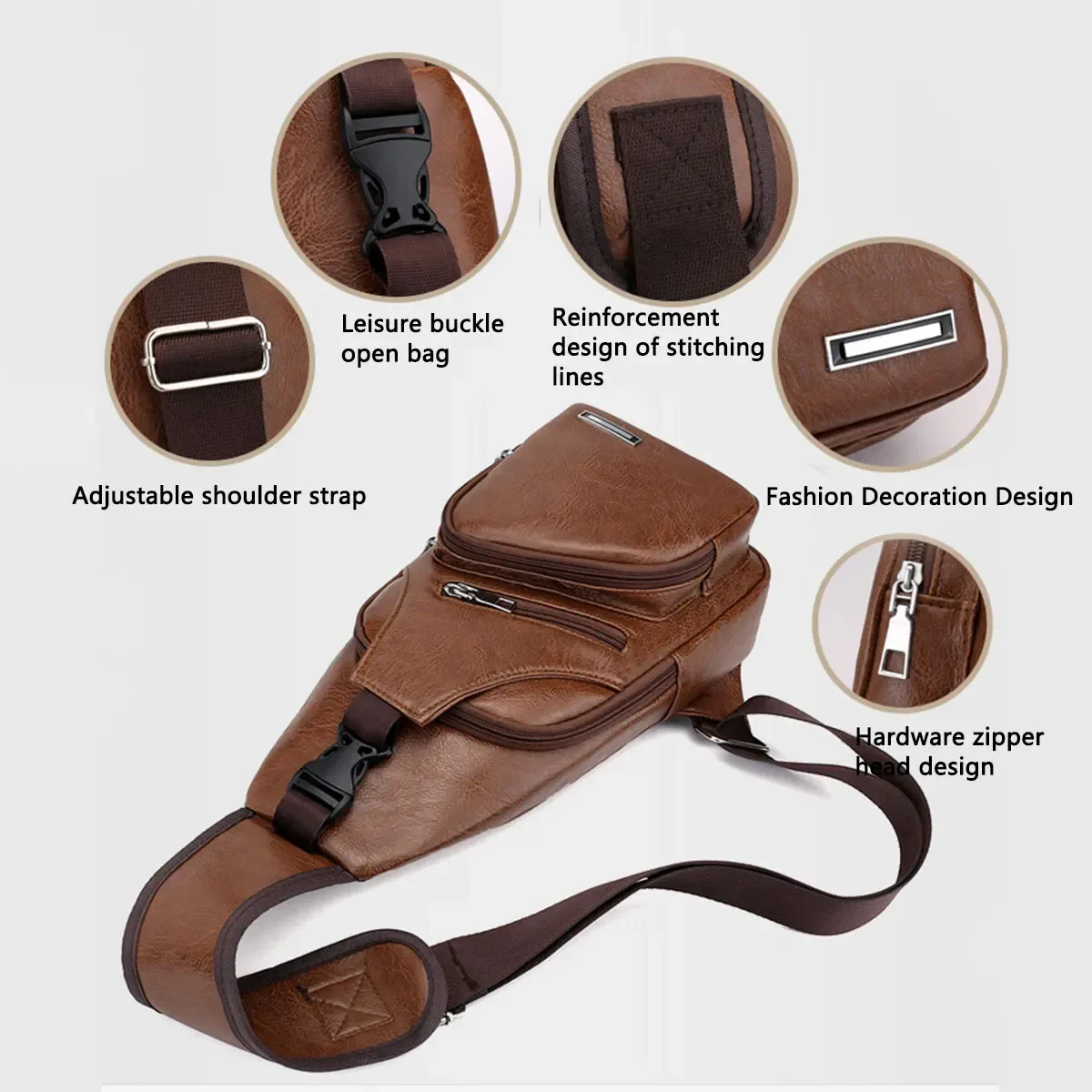 nouveau sac à bandoulière décontracté pour homme, sac de poitrine grande capacité pour sports de plein air, sac bandoulière multifonctionnel en pu pour homme