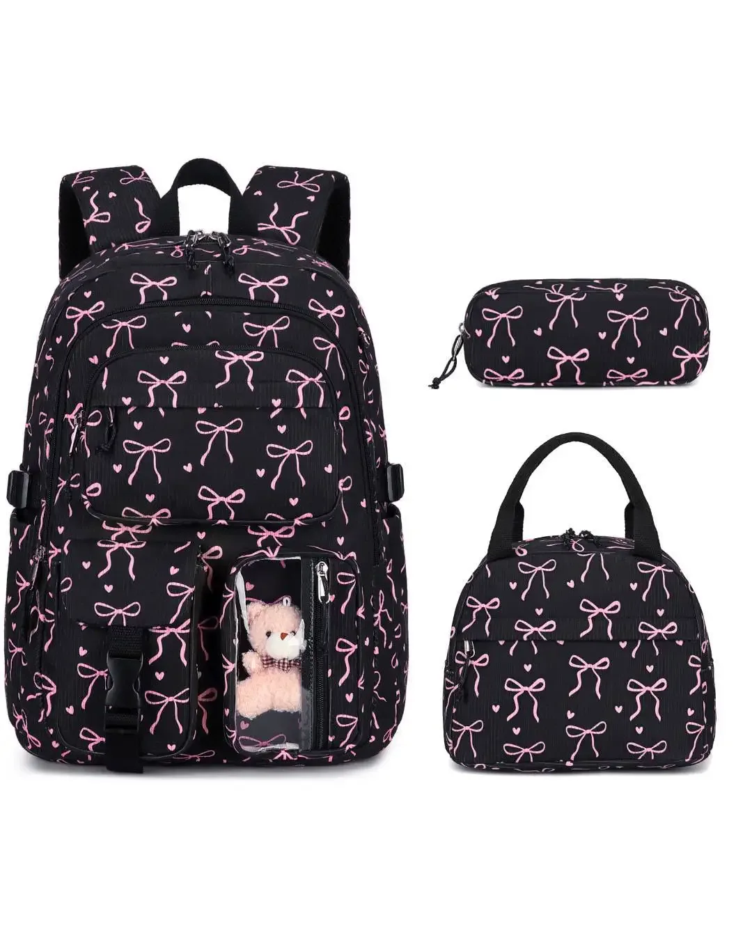lot de 3 sacs à dos en velours côtelé motif fraise, multifonctionnels, pour l'école, les voyages, grande capacité, légers, pour étudiants