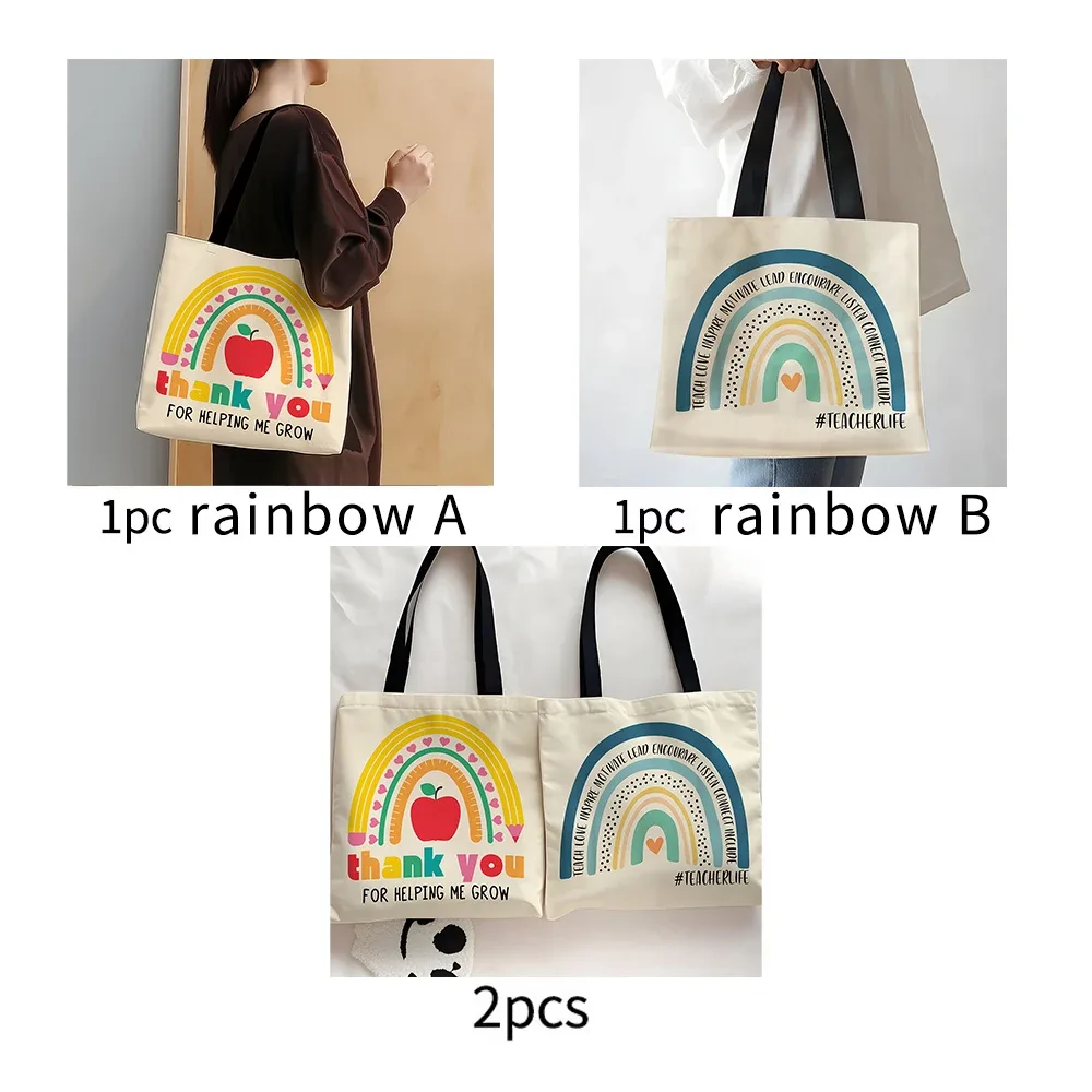 sac à bandoulière arc-en-ciel à la mode, 1 pièce, sac de shopping imprimé, cadeau de fête des enseignants, merci pour l'aide à moi