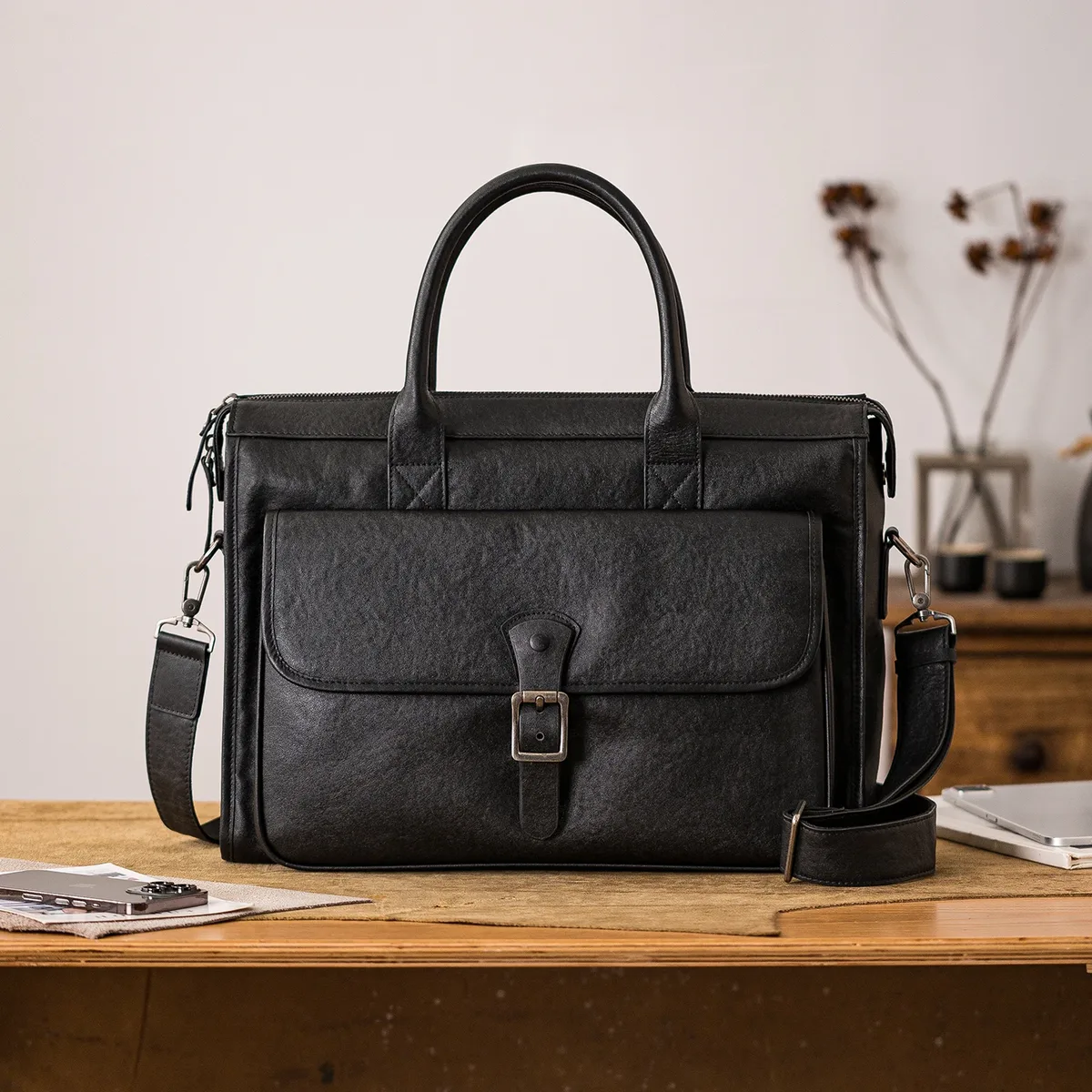 porte-documents simple et décontracté pour hommes, première couche en cuir de vache, de luxe, pour le travail d'affaires, fait à la main, en cuir véritable, pour ordinateur