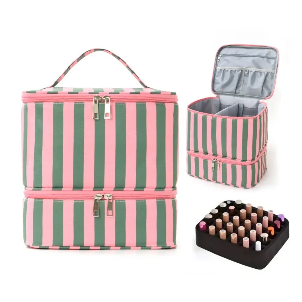 sac de rangement de vernis à ongles double couche, sac de rangement d'huile essentielle portatif de grande capacité, sac à cosmétiques à 30 compartiments