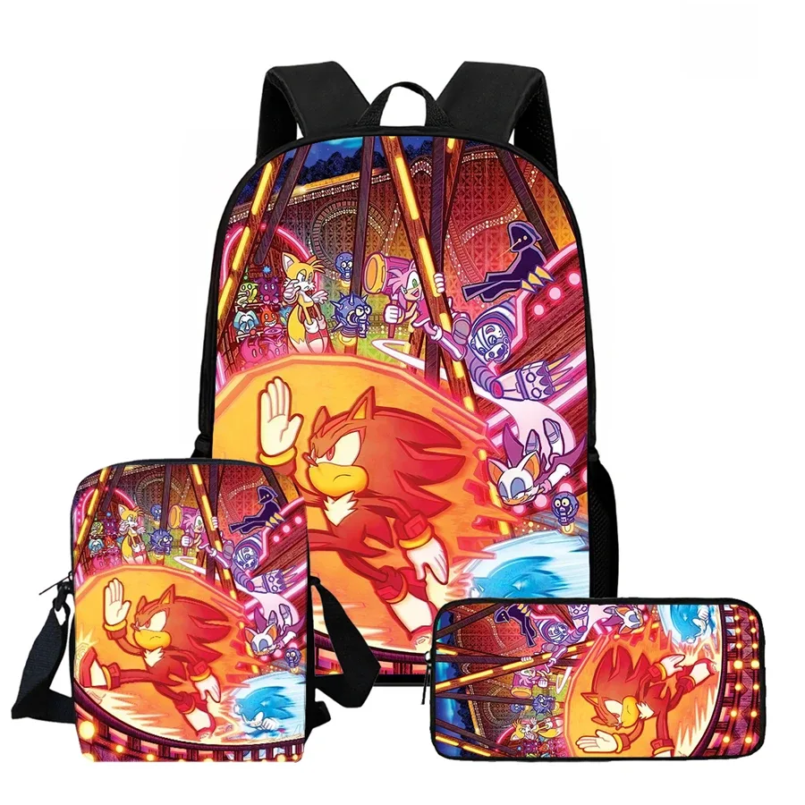 ensemble de 3 sacs à dos de dessin animé soo-nn-ic, comprenant un sac bandoulière et une trousse à crayons, unisexe, adapté aux garçons et aux filles âgés de 5 à 10 ans.