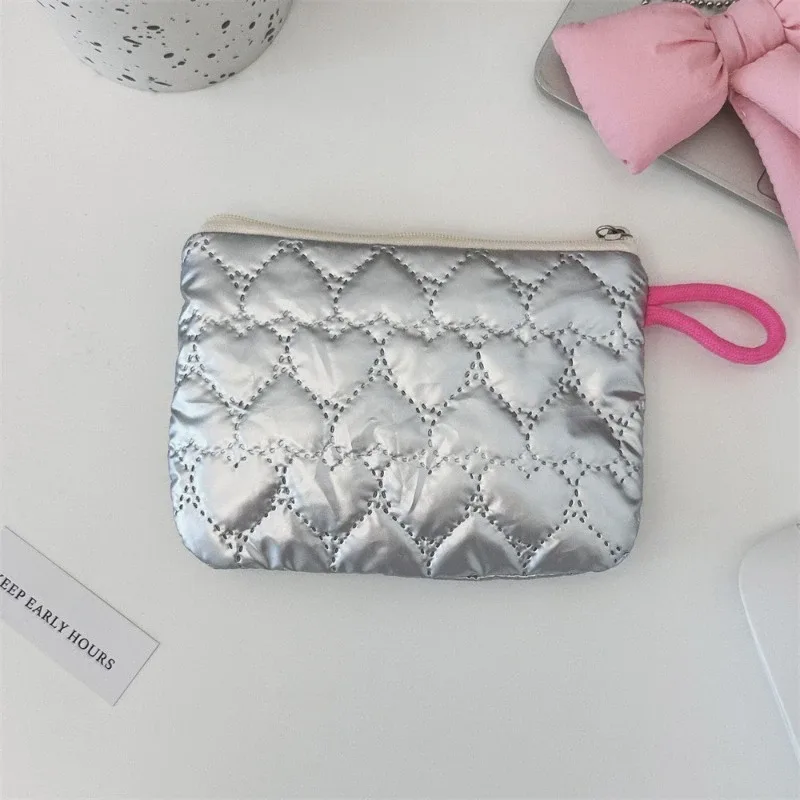 porte-monnaie à motif de nœud argenté pour femme, portefeuille pour écouteurs, pochette à fermeture éclair, trousse à cosmétiques en poudre, prédire