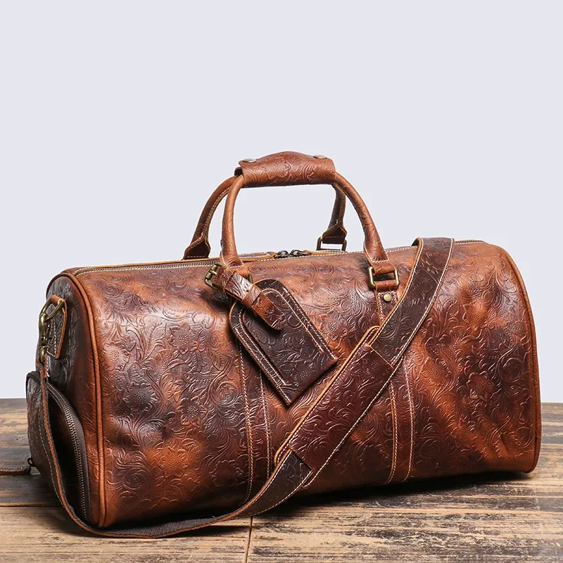leathfocus-sac à main en cuir gaufré vintage pour hommes et femmes, sac de voyage de grande capacité, sac de sport d'affaires, sac de week-end