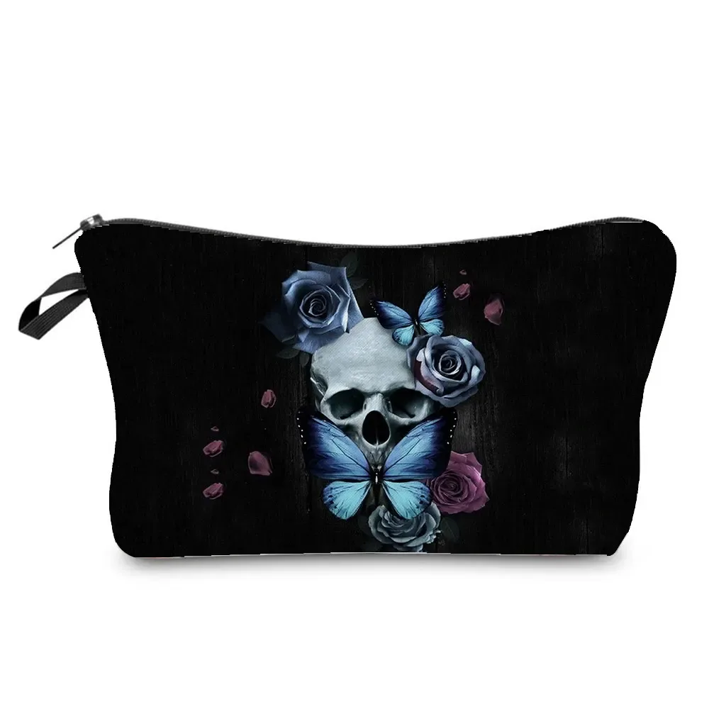 sacs à cosmétiques imprimés de crâne pour femmes, pochette de maquillage de personnalité, sac de rangement de voyage portable, étuis de rangement de rouge à lèvres, sac de maquillage à fermeture éclair