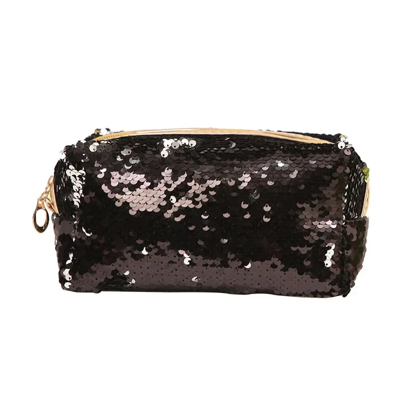 sac cosmétique portable à paillettes brillantes pour femmes et filles, trousse de maquillage à fermeture éclair, sac de rangement de voyage, support d'évaluation, poudres lavantes de beauté, mode