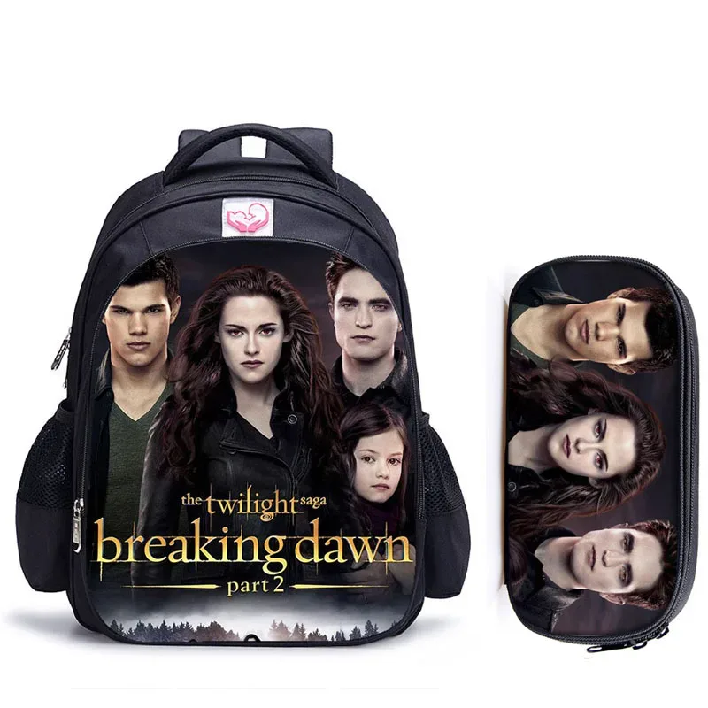 sac dos polyester twilight personnages imprimés pochette mesh latérale poche fendue ceinture air enfant adolescents usage école jour