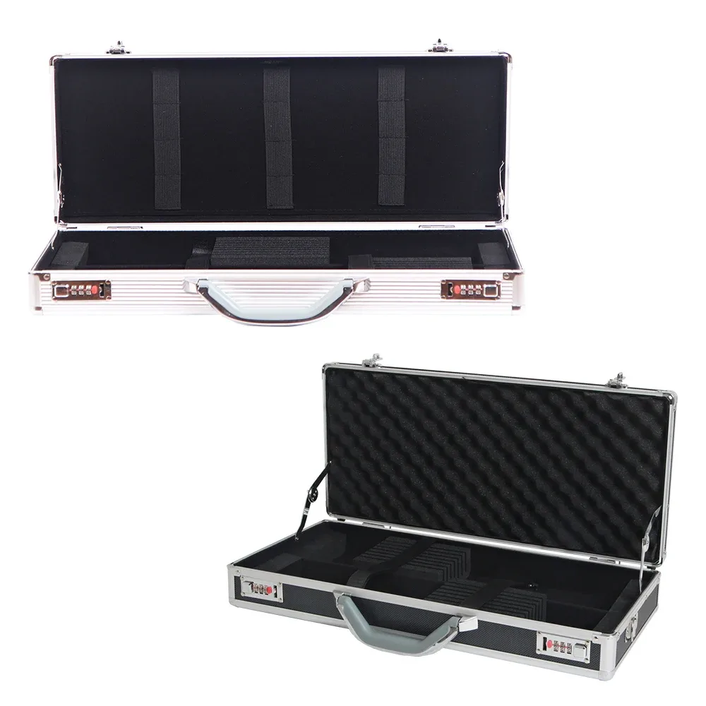organisateur voyage aluminium noir motif carreaux poignée cadres durables protections chocs utilisation professionnelle cheveux couteaux compression