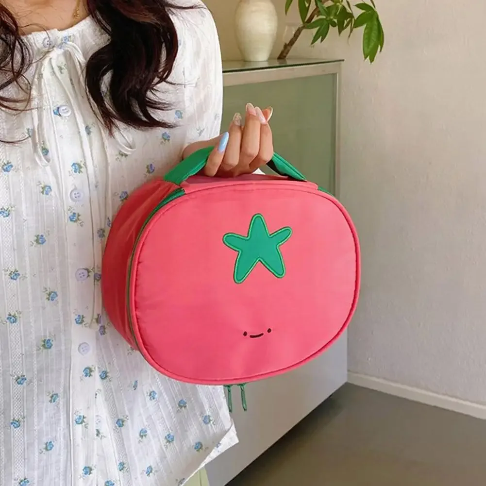 trousse de maquillage mignonne en forme de tomate, sac de voyage portable en nylon imperméable, grande capacité, trousse de toilette pour femmes
