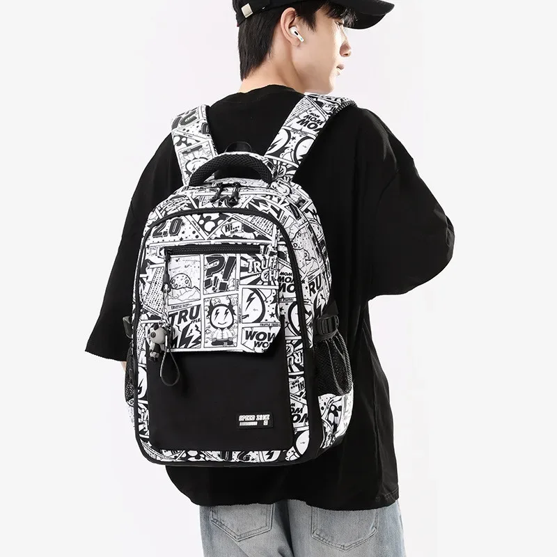 nouveau sac à dos imperméable 2026 pour homme, compatible ordinateur portable 15,6 pouces, imprimé graffiti, sac de voyage oxford pour femme, sac scolaire vintage pour homme