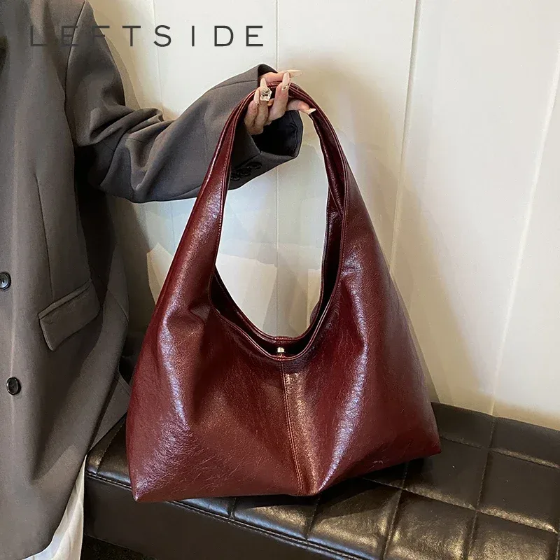 leftside – grands sacs hobo en cuir pu pour femmes, sac à bandoulière d'hiver pour dames, nouvelle tendance y2k, sacs à main et bourses, 2024