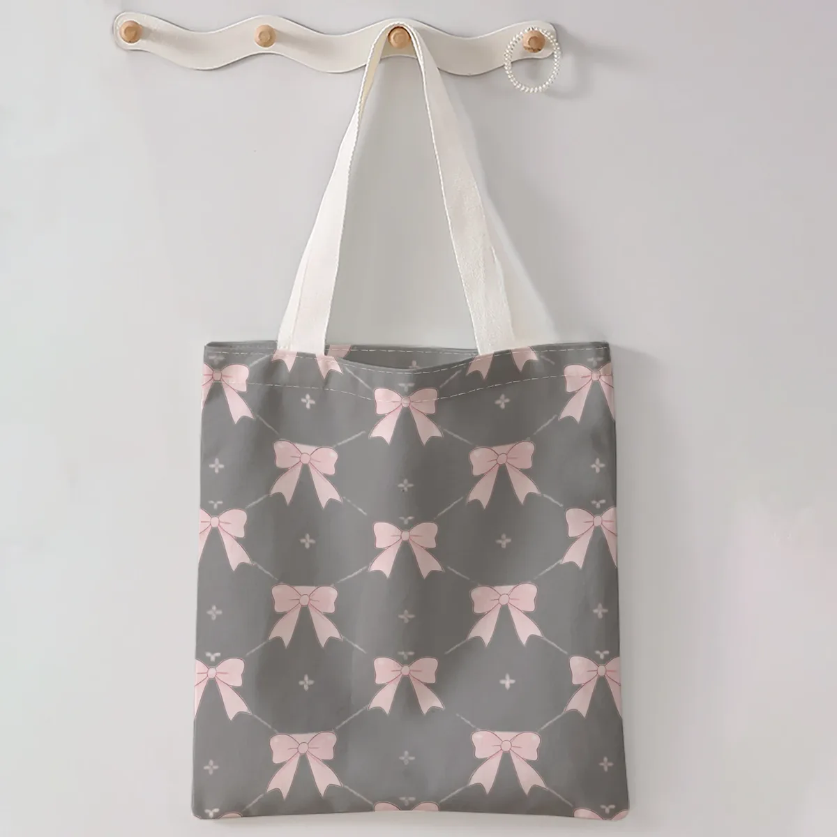 sac à main décontracté imprimé motif nœud, sac à dos réutilisable et tendance, sac à main multifonctionnel, sac de shopping en toile